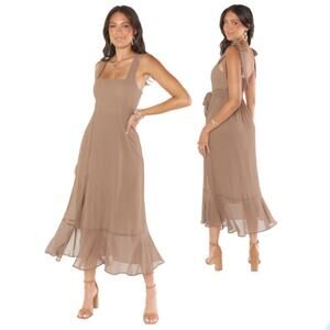 show me your mumu women claire midi dress dune brown chiffon medium